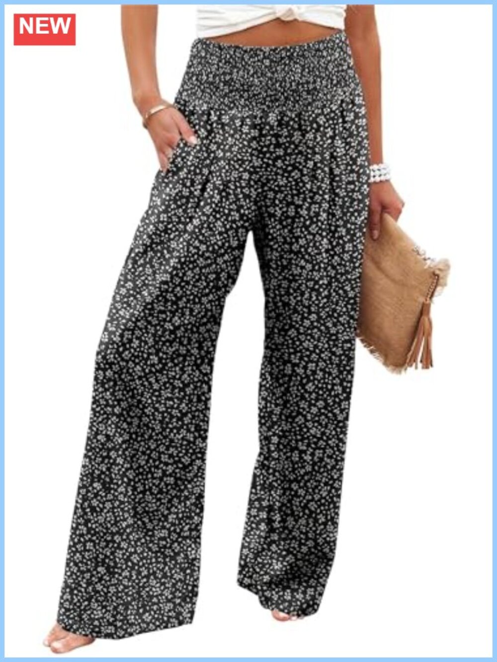 Women's High Waist Wide Leg Palazzo Pants with Pockets Flowy Baggy Trousers